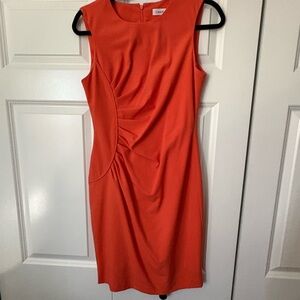Calvin Klein Sleeveless Coral-Orange Midi Sheath Dress